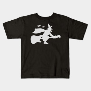 Witch Riding Bass Guitar Funny Halloween Kids T-Shirt